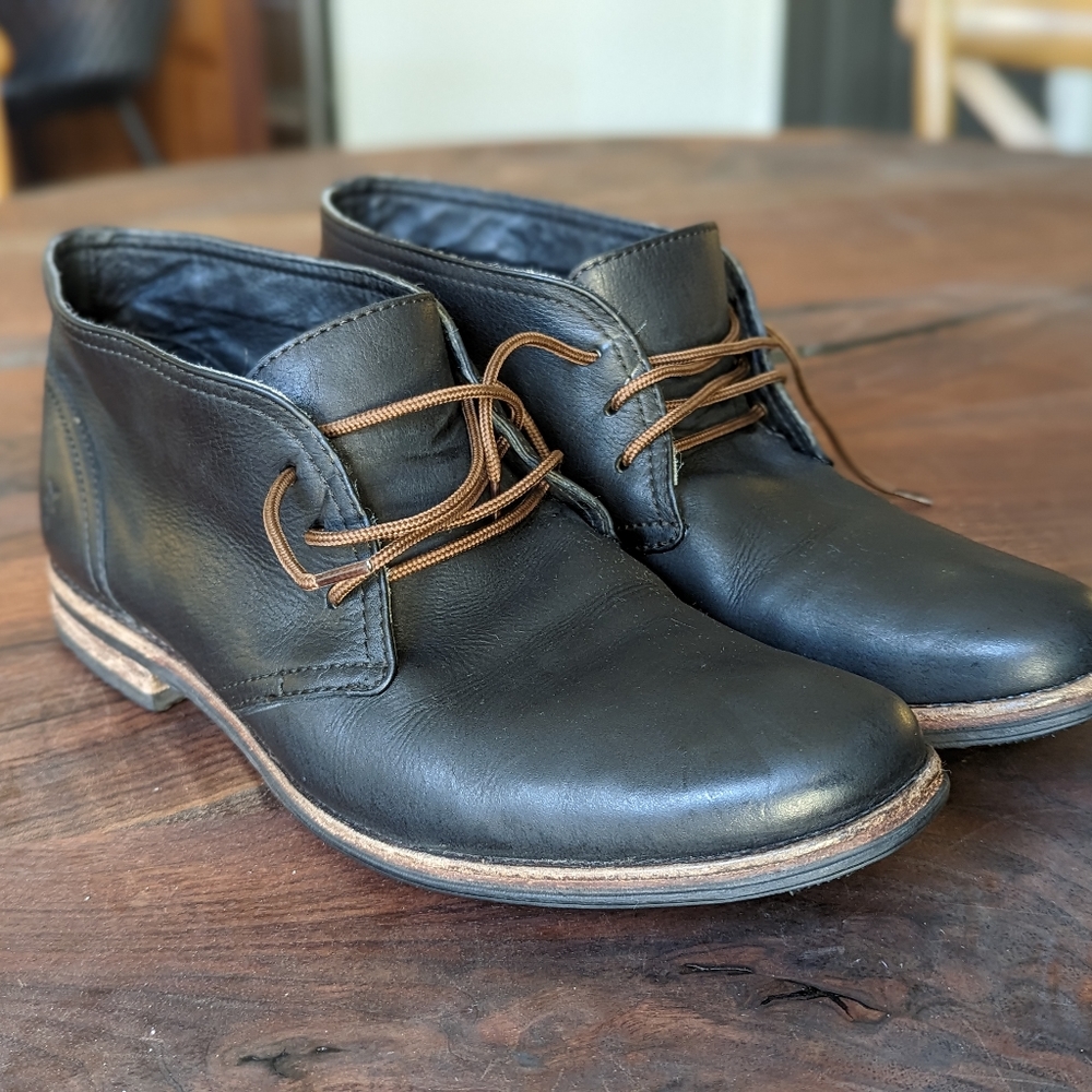 FRYE OSCAR CHUKKA Black Leather Lace-up Boot 12D